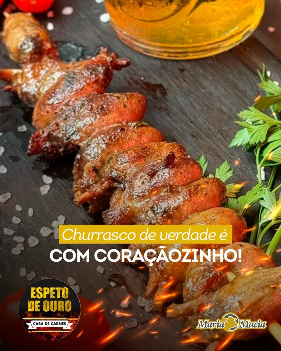 Espetinho de coração de frango assado