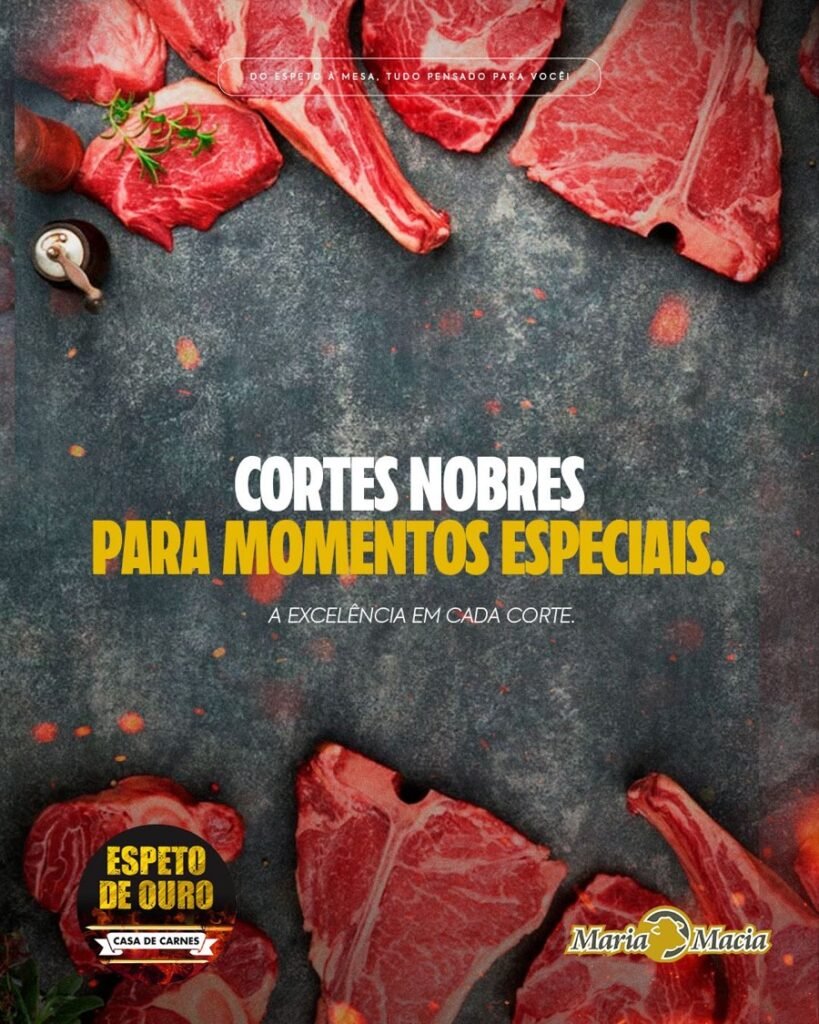 Cortes nobres de carne bovina crua: T-bone, tomahawk e bife ancho