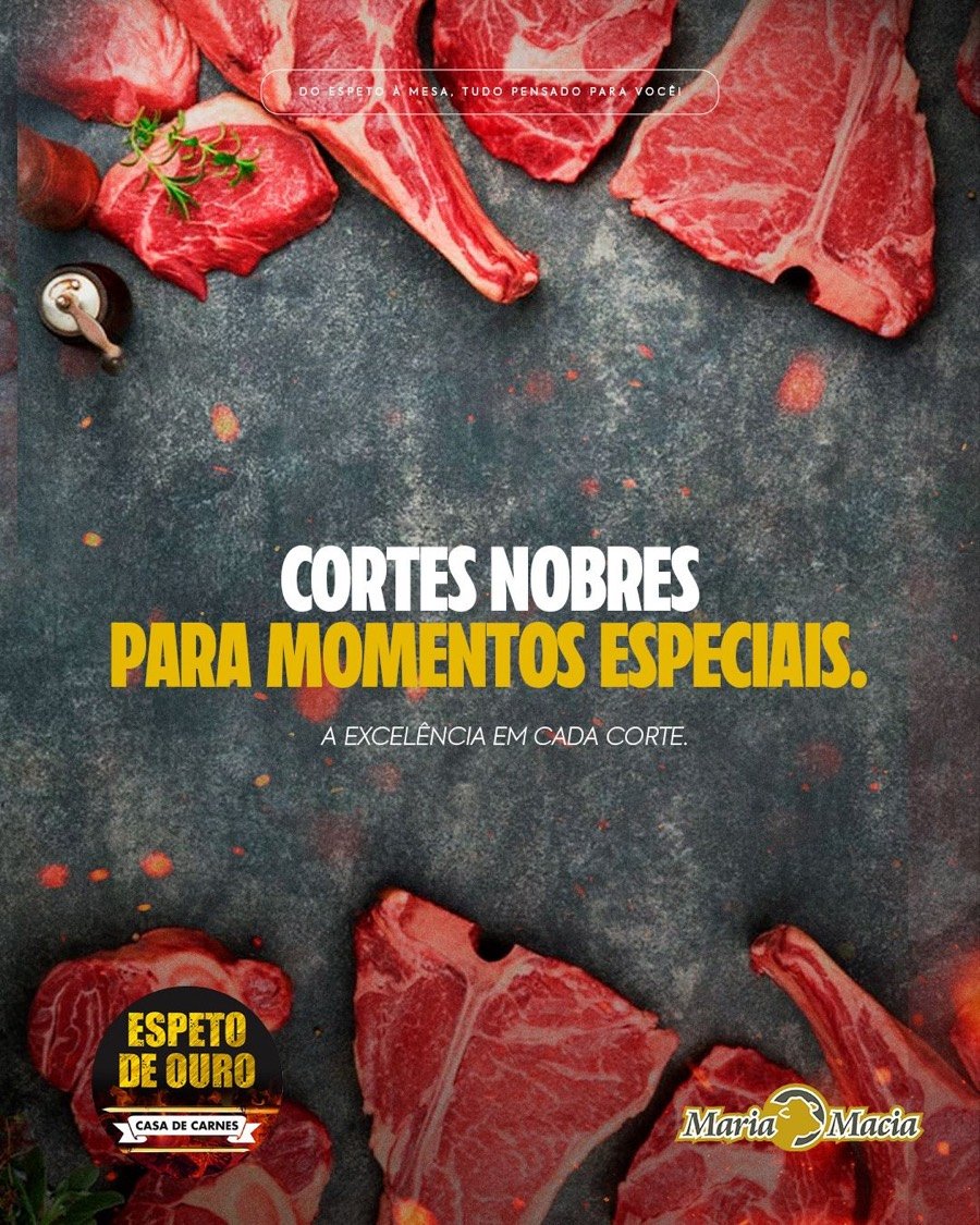 Cortes nobres de carne bovina no açougue Espeto de Ouro em Maringá