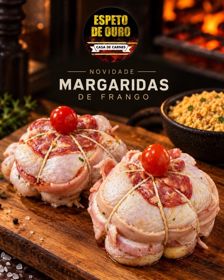 Margaridas de frango recheadas com bacon e calabresa